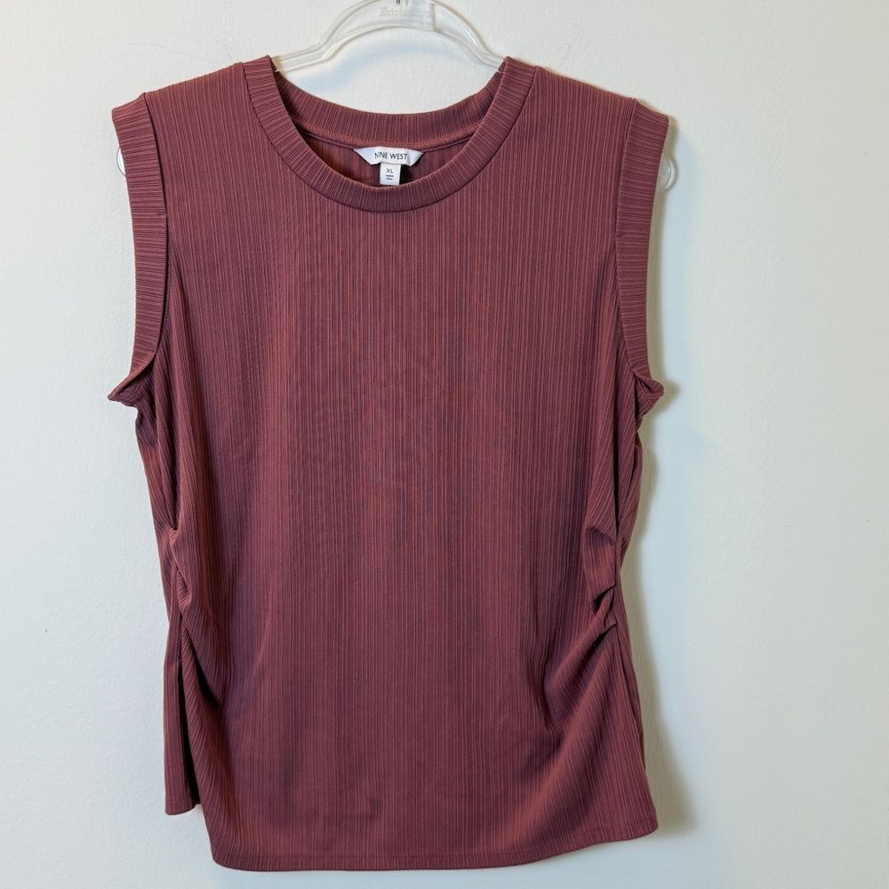 Nine West Sleeveless Ribbed Tank Top XL Burgundy Red
